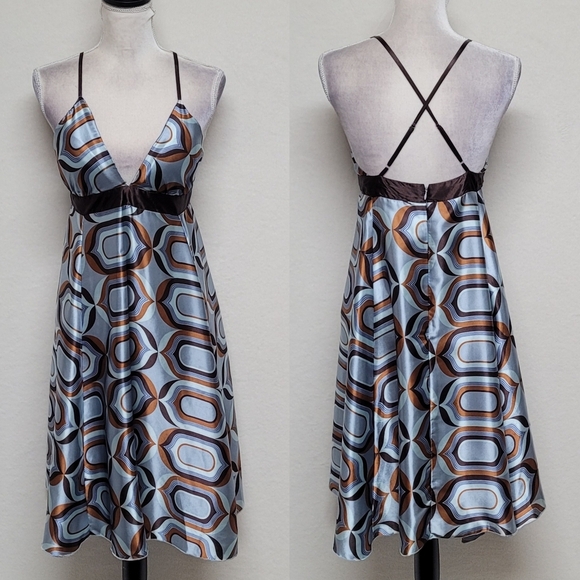 Vintage Dresses & Skirts - 90s Vintage My Michelle Retro Geometric Print Satin Racerback Mini Slip Dress M